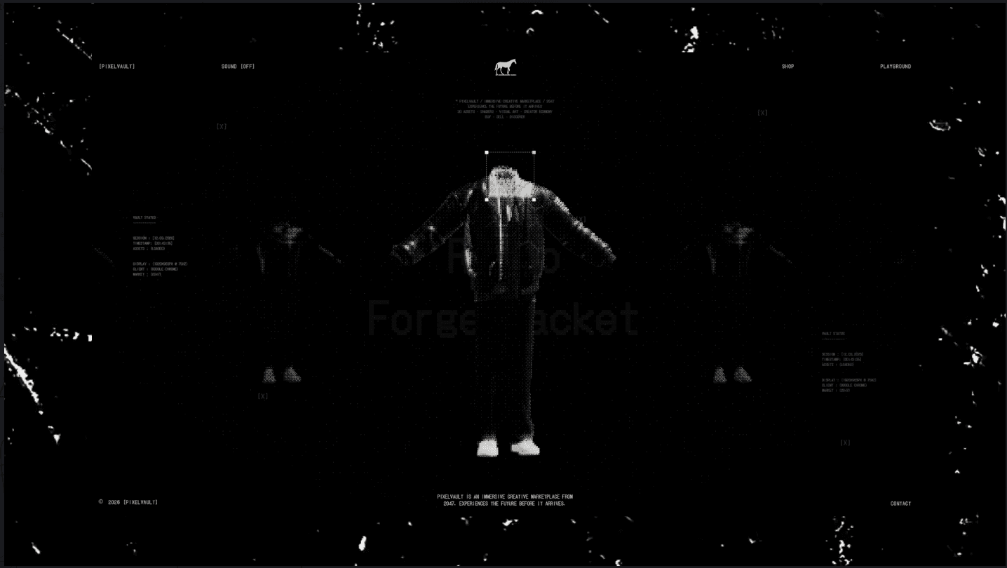 Pixel Vault - An Immersive Marketplace from earth 2047.