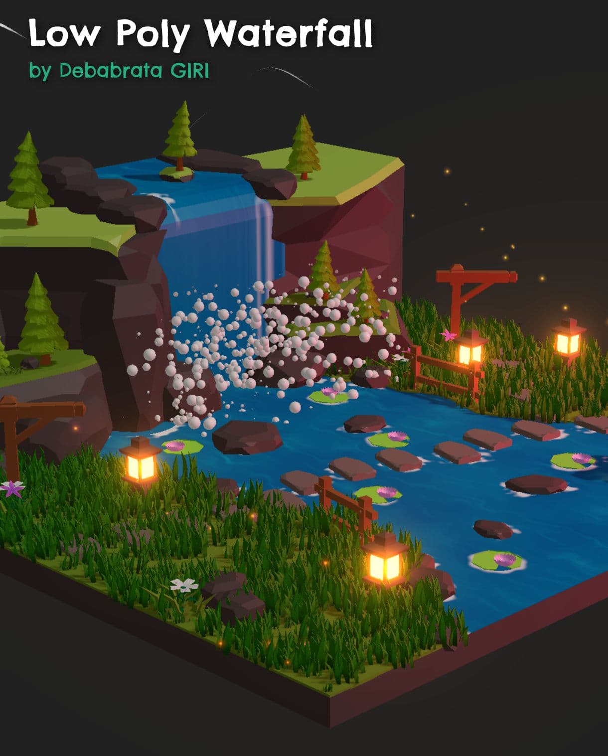 Low poly waterfall
